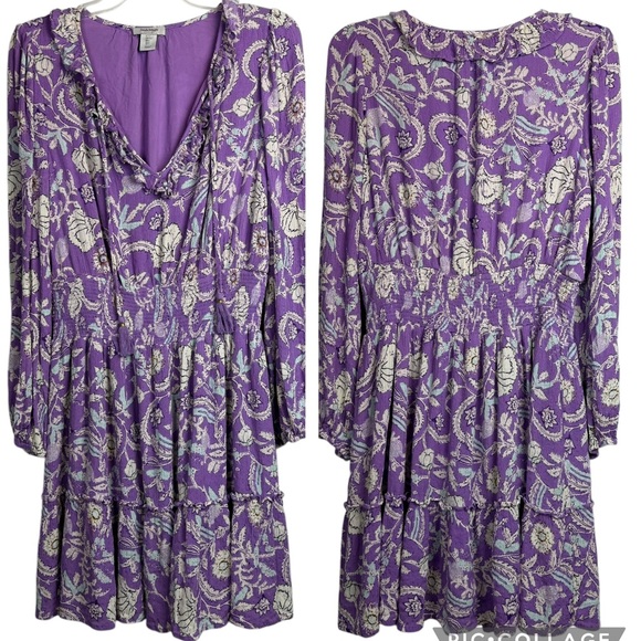 Dresses & Skirts - Haute Hippie Purple & Gold Metallic Floral Mini Dress Size large